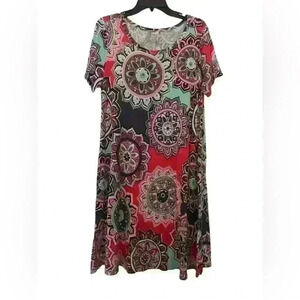 KORSIS XL Geometric Mandala Print Short Sleeve Swing Dress